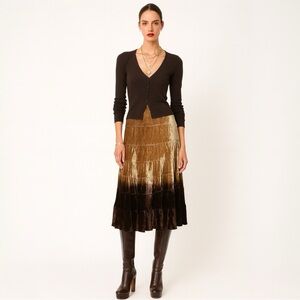 Marciano Velvet Skirt M Gold Brown Ombre Tiered Whimsigoth  Boho Fairycore Midi